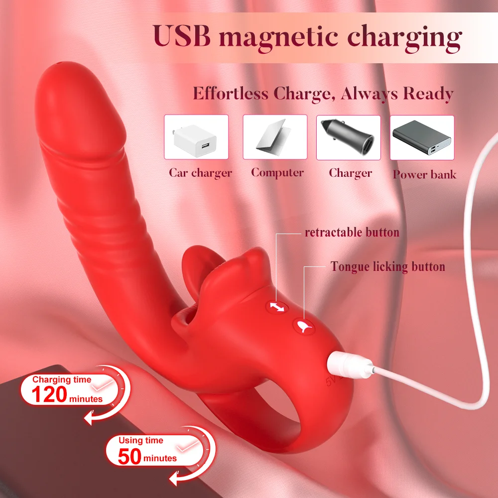 Magnetic charging tongue-licking vibrator